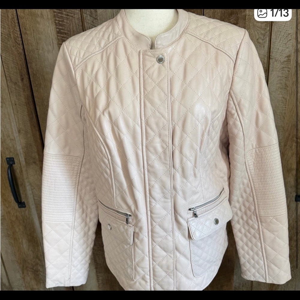 Isaac Mizrahi Blush Quilted Leather Jacket in Soft  Leather, size 14